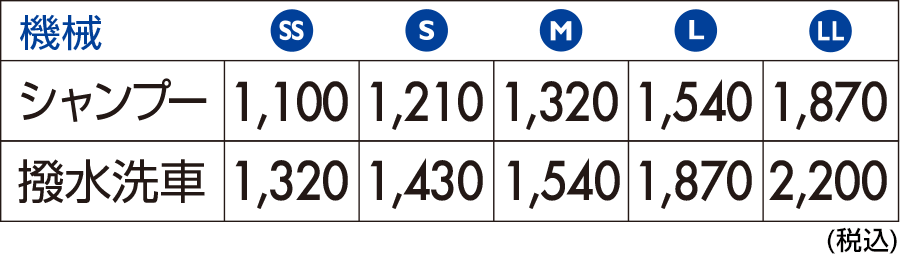 機械洗車価格表